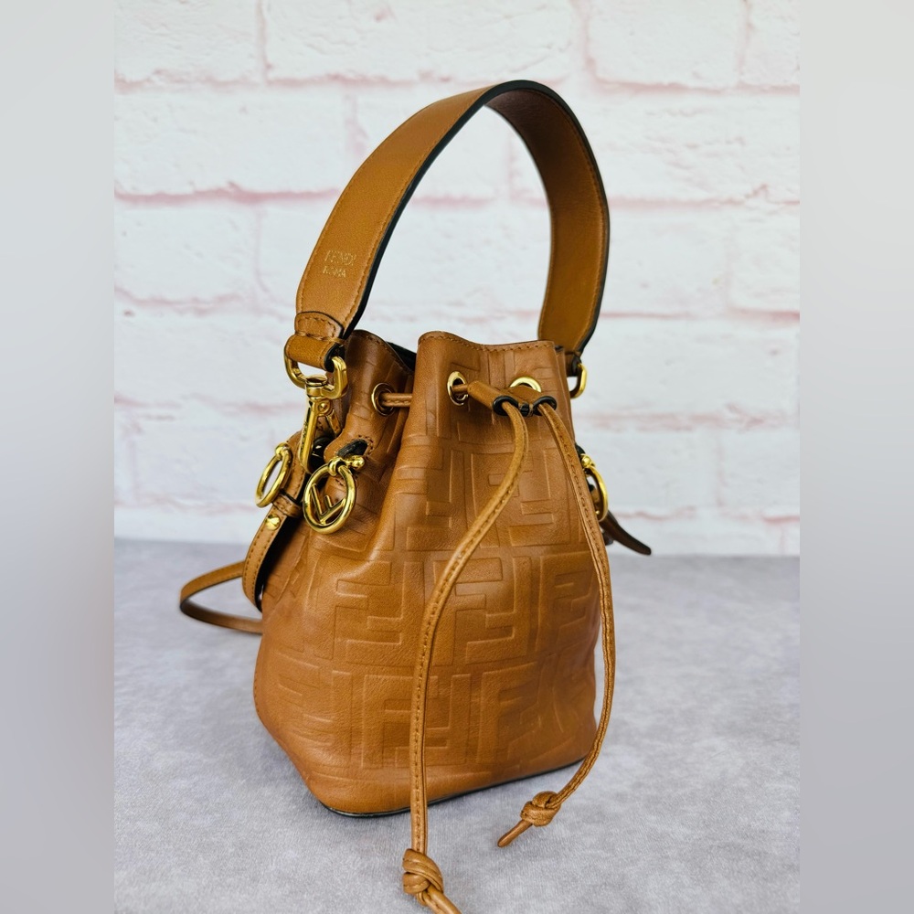 Fendi Mon Tresor Brown Zucca Leather Bucket Bag Brown